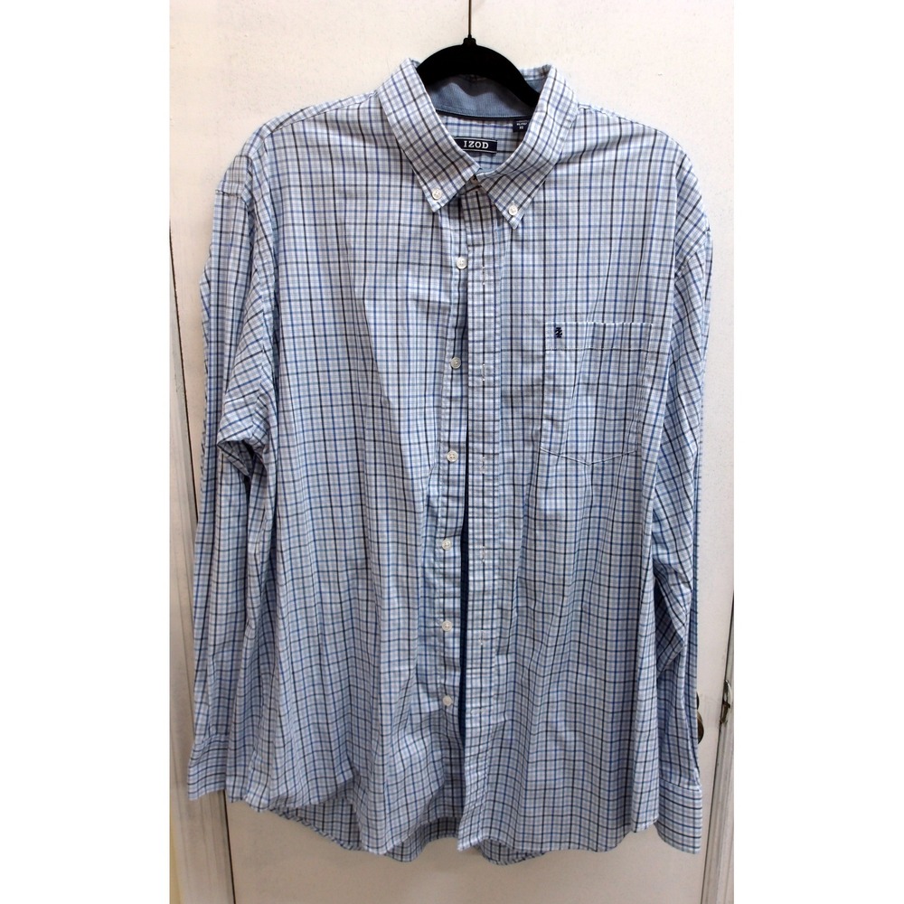 IZOD Mens XL Plaid Button Down Shirt Blue White Gingham Check Buisness /c #26362